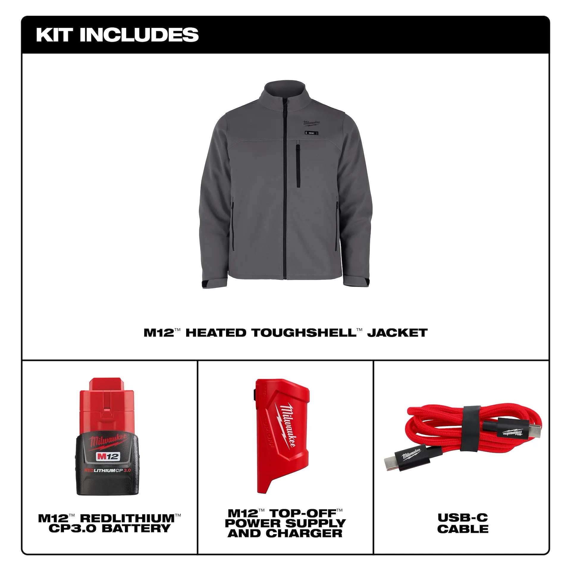 Milwaukee Men's Gray TOUGHSHELL Heated Work Jacket Kit