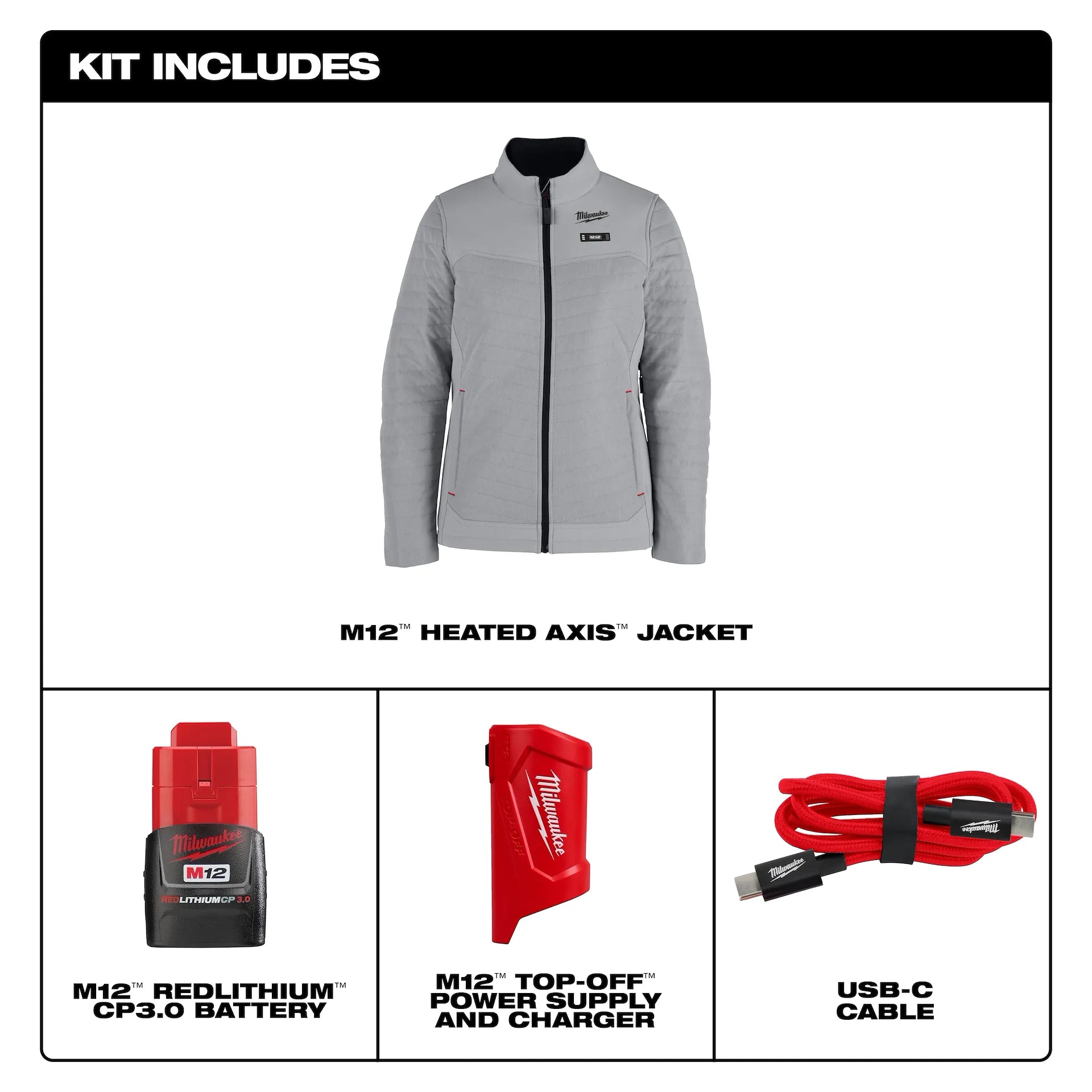 Milwaukee Women's Gray AXIS Heated Jacket Kit