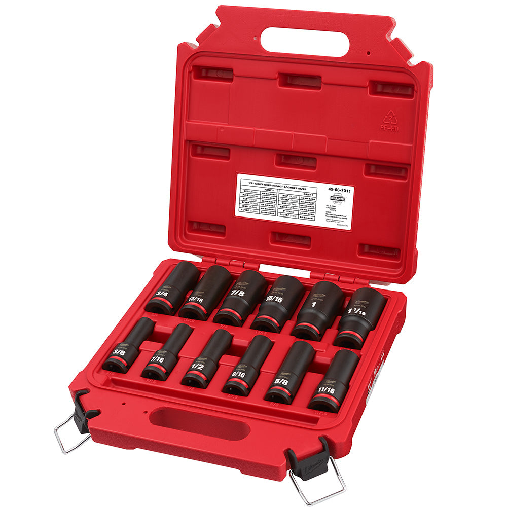 Milwaukee 49-66-7011 - 12PC SHOCKWAVE Impact Duty™ 1/2" Drive SAE Deep 6 Point Socket Set - Wise Line Tools
