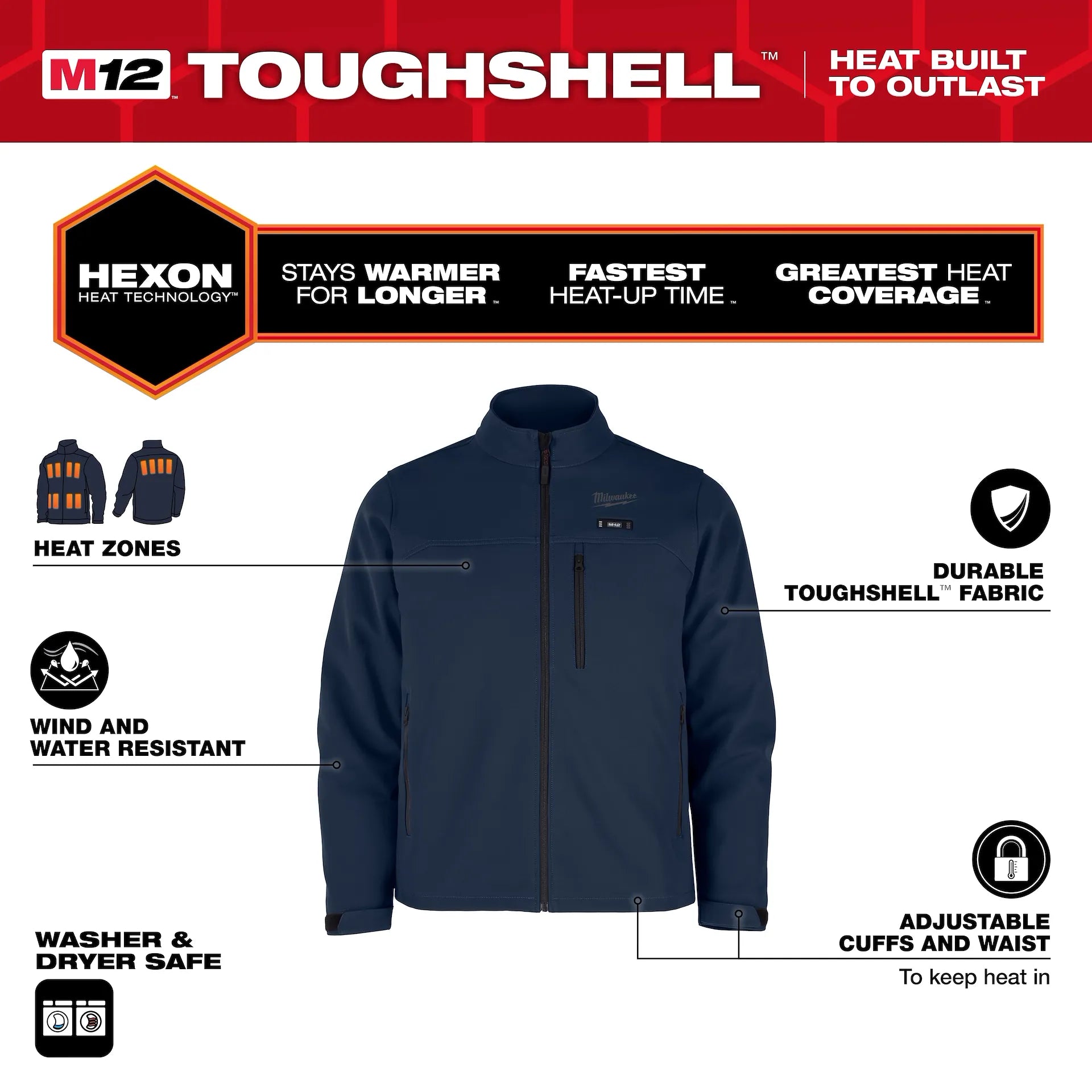 Milwaukee Men's Blue TOUGHSHELL Heated Work Jacket Kit