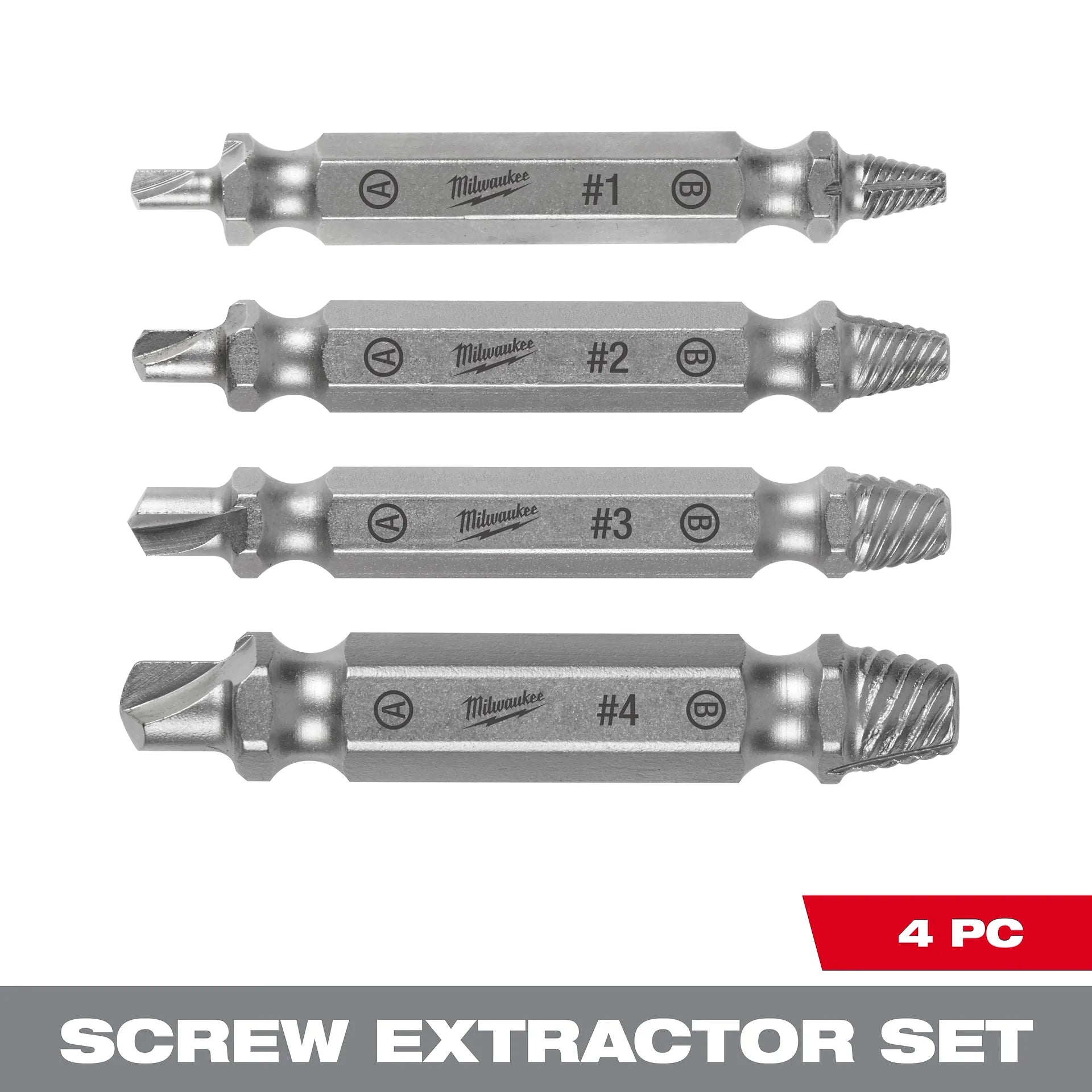 Milwaukee 49-57-9001 - 4PC M2 Steel Screw Extractor Set