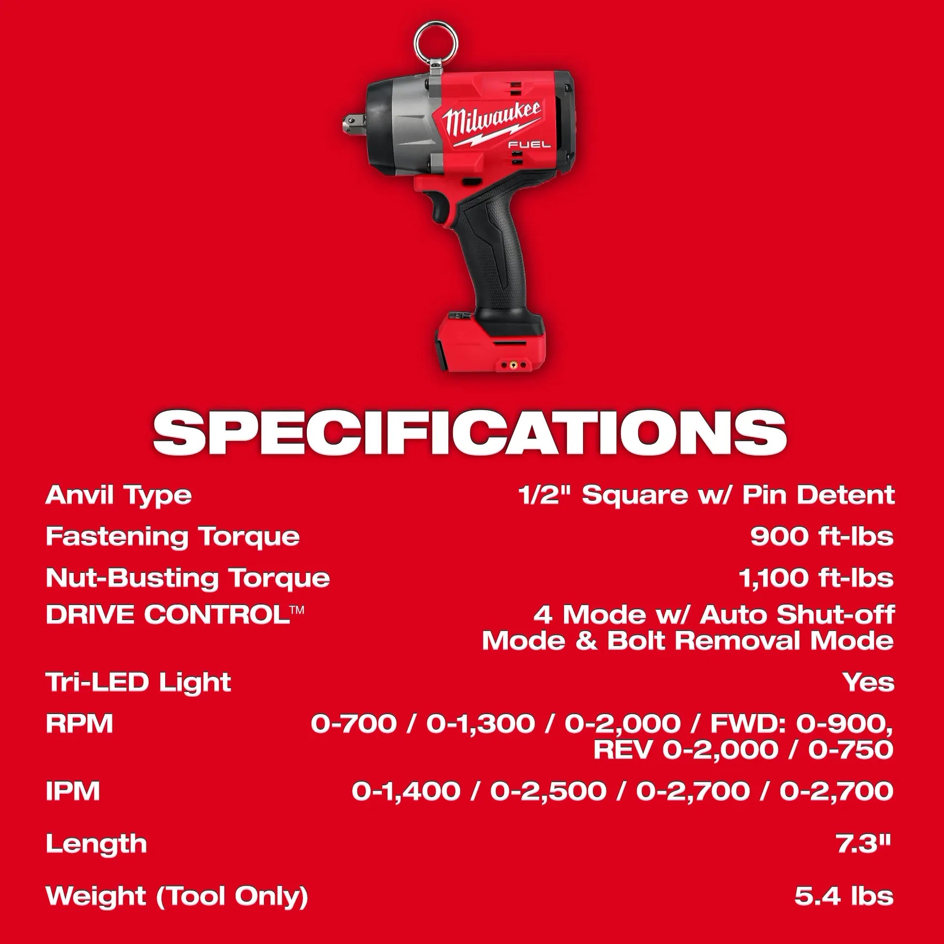 Milwaukee 2966-20 - M18 FUEL™ 1/2" High Torque Impact Wrench w/ Pin Detent