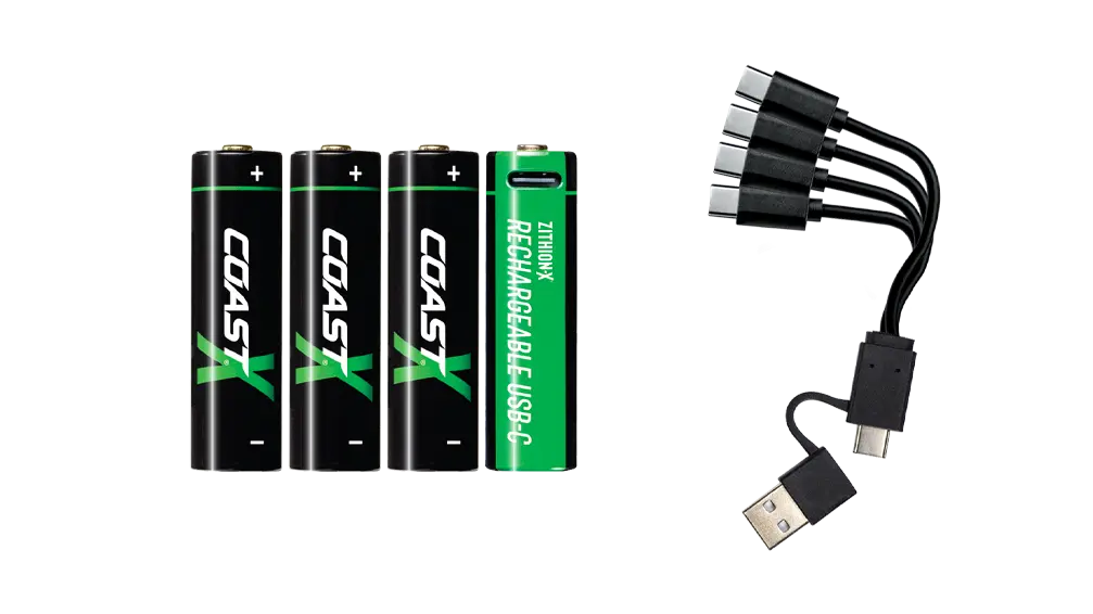 Coast - 4pk Zithion-X Rechargeable USB-C Batteries with Charging Cable COAST