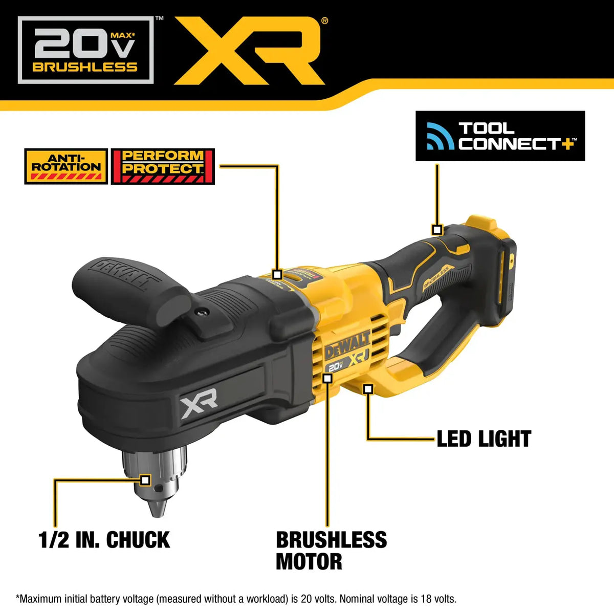 DEWALT DCD446B - 20V MAX* XR® Brushless Cordless 1/2 in. Compact Stud & Joist Drill