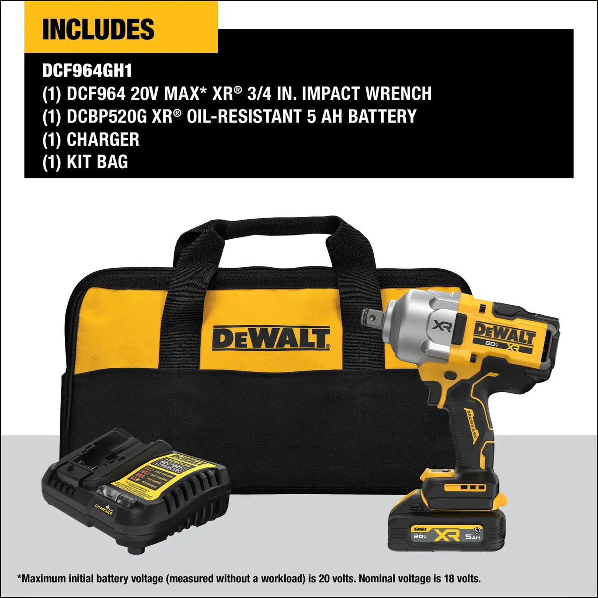 DEWALT DCF964GH1 - 20V MAX* XR® 3/4-in Brushless High Torque Hog Ring Impact Wrench Kit