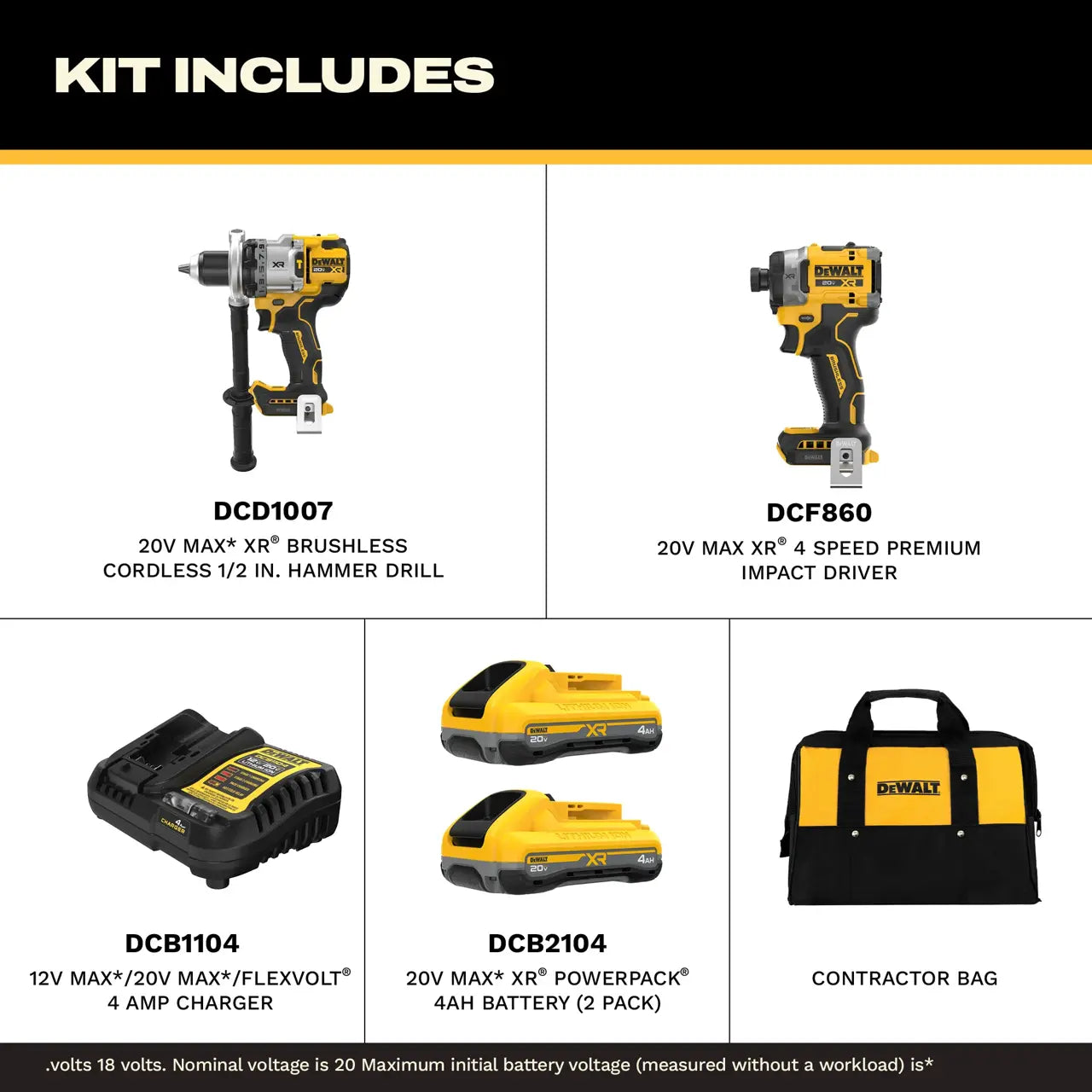 DEWALT DCK2112QQ2 - 20V MAX* XR® 1/2-in Hammer Drill and High Torque 1/4-in Impact Driver Combo Kit