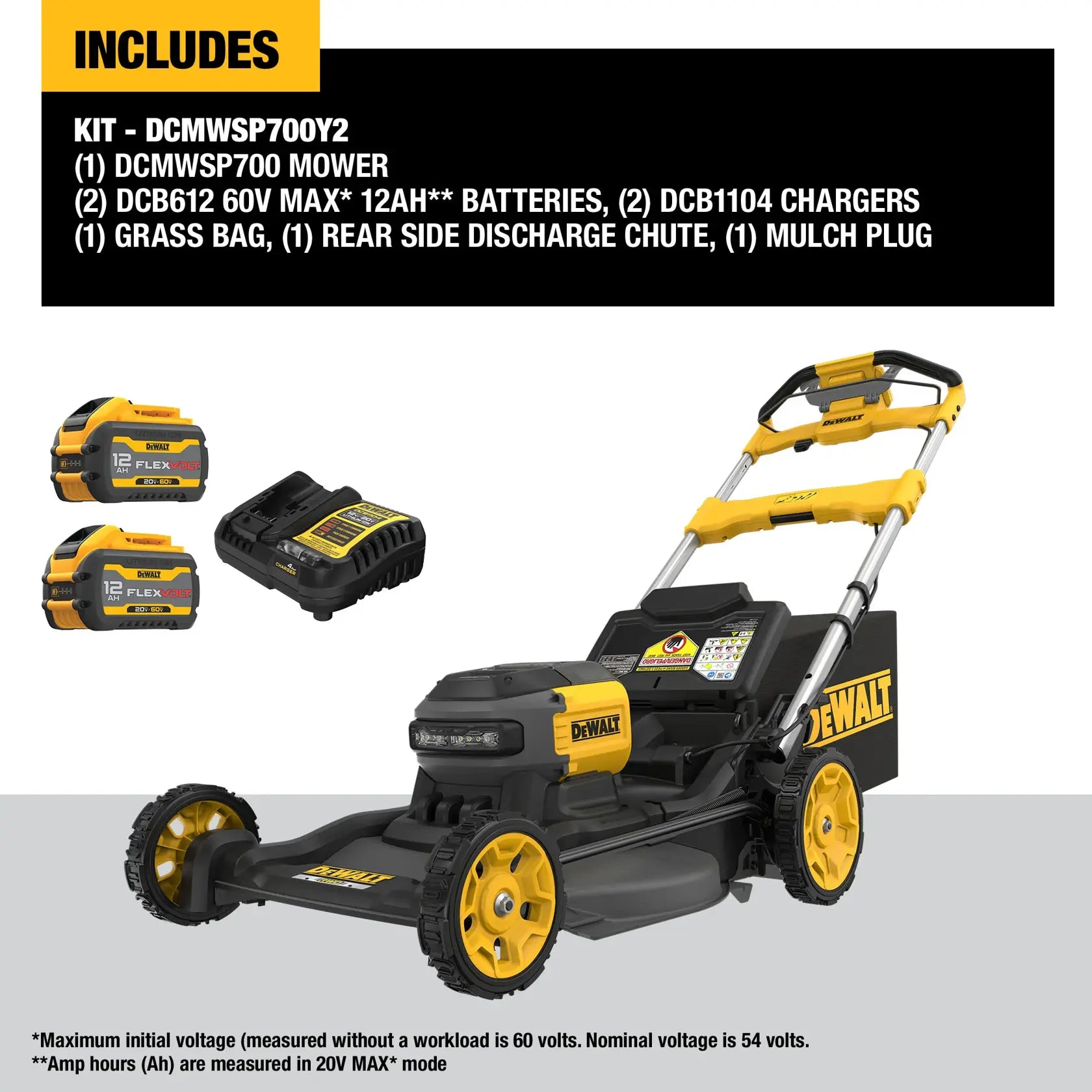 DEWALT DCMWSP700Y2 - 60V MAX 21-in. Brushless Cordless RWD Self-Propelled Lawn Mower Kit
