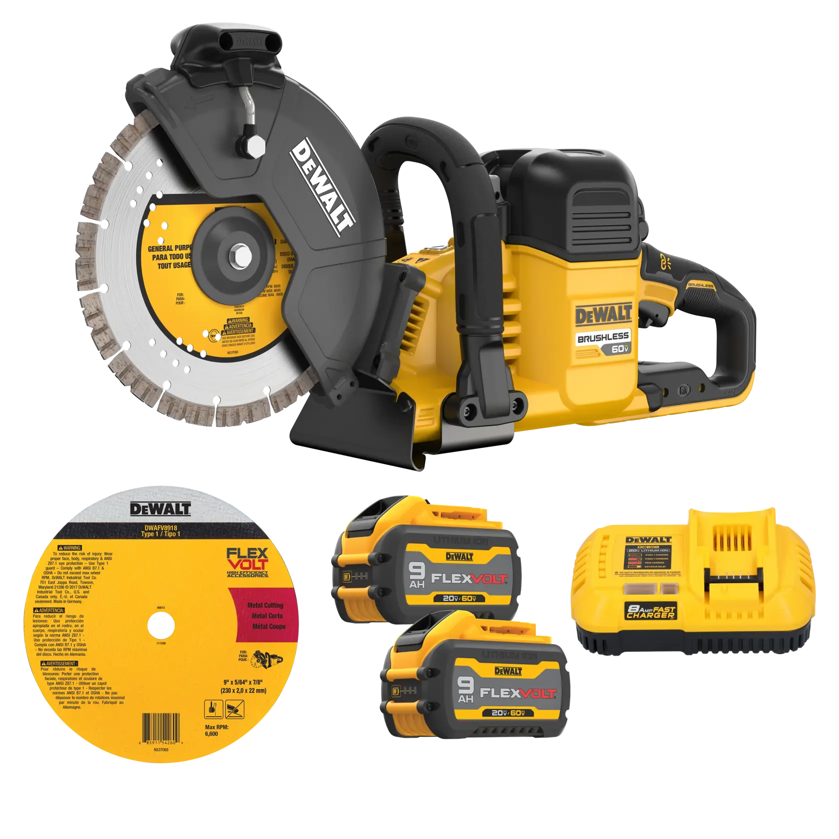 DEWALT DCS692X2-60V MAX* Brushless Cordless 9 in. Cut-Off Saw Kit