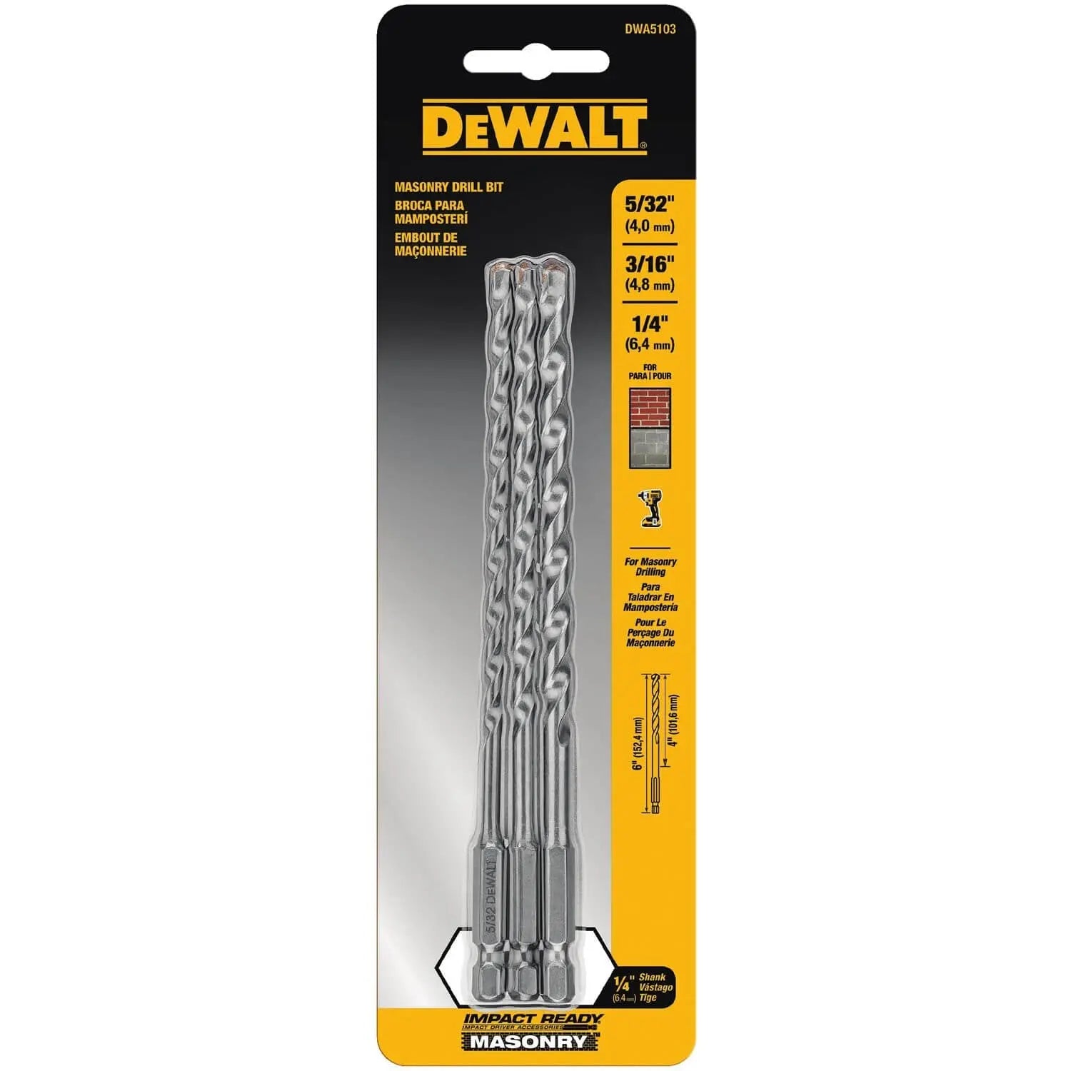 DEWALT DWA5103-Masonry Drill Bit Set, Impact Ready, 3-Piece DEWALT
