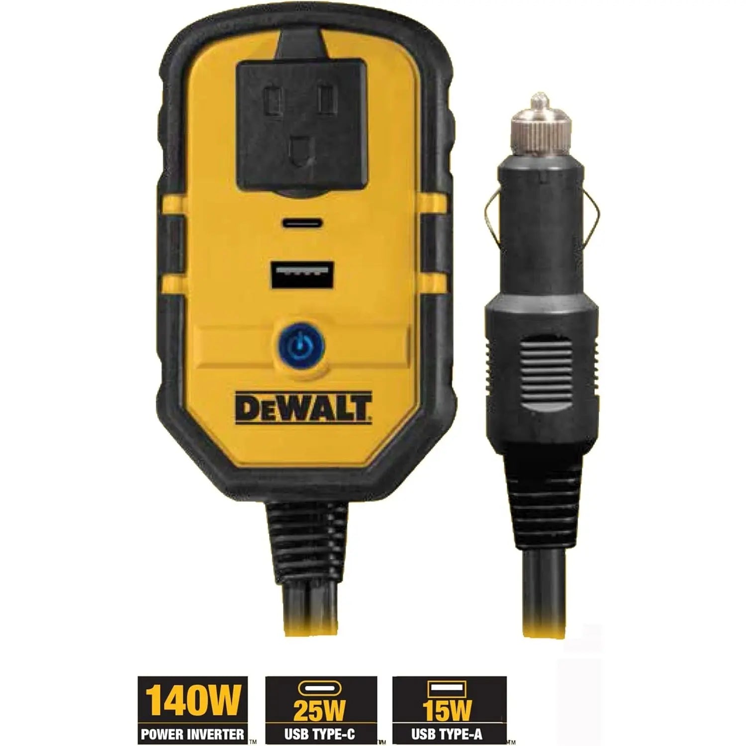 DEWALT DXAEPI140 - 140-Watt Portable Power Inverter for Car with Dual USB Ports