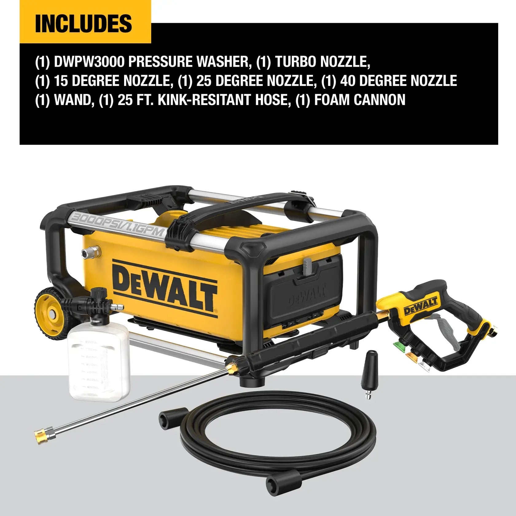 DEWALT DWPW3000 - 3,000 MAX PSI 1.1 GPM Brushless Electric Jobsite Pressure Washer