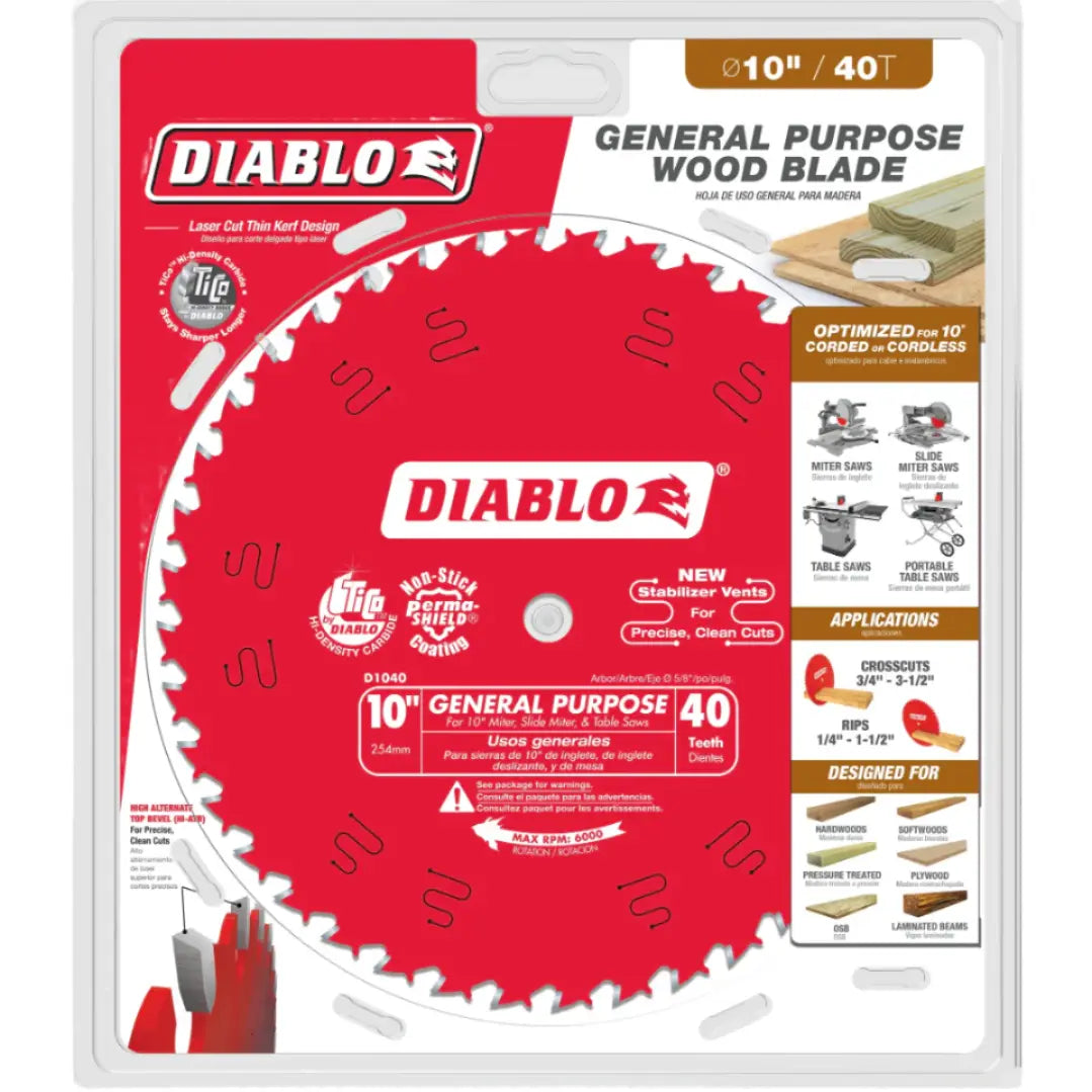 Diablo D1040X - 10" x 40-Teeth General Purpose Saw Blade for Wood