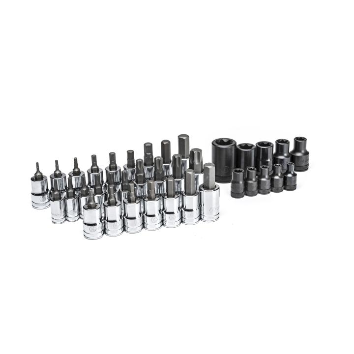 Gearwrench 80726 - 36 Piece 1/4", 3/8" & 1/2" Drive Standard Hex, E-Torx® & Torx® Bit SAE/Metric Socket Set