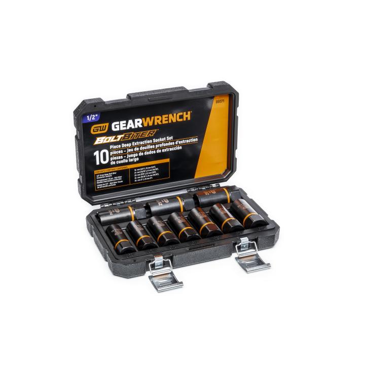 Gearwrench 86071 - 10 Piece 1/2" Drive Bolt Biter™ Deep Extraction Socket Set