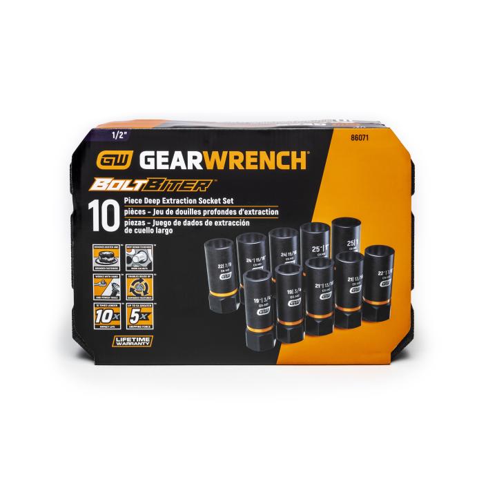 Gearwrench 86071 - 10 Piece 1/2" Drive Bolt Biter™ Deep Extraction Socket Set