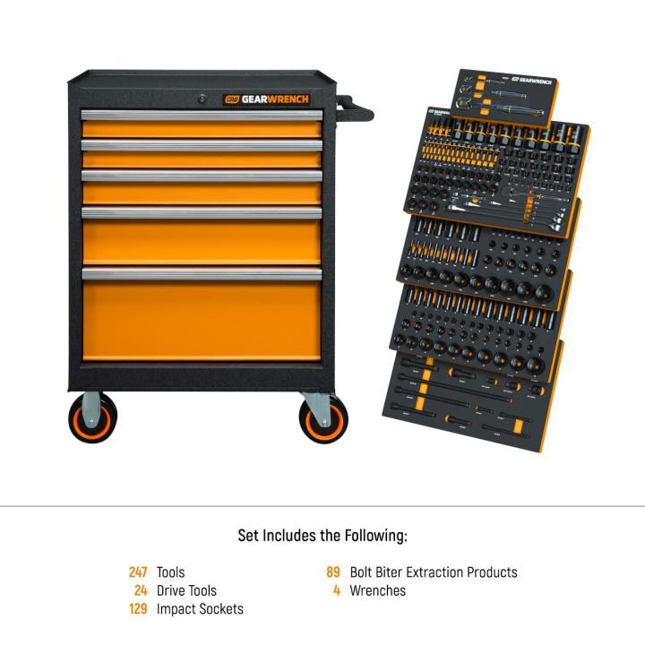 Gearwrench MEGAMOD247 - 247 Piece MEGAMOD Mechanics Tool Set in Modular Foam Trays with Storage Unit