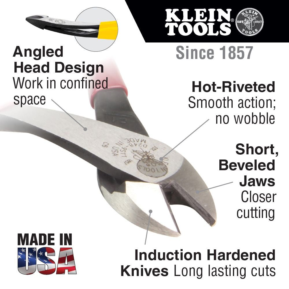 Klein D2000-48 - 2000 Series 8" Angled Head Diagonal Cutting Pliers - Wise Line Tools