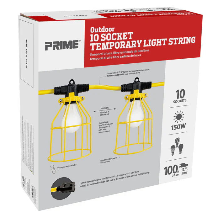 PRIME LSUGM835 - 100ft 12/3 SJTW 10-Bulb Light String w/Metal Cages