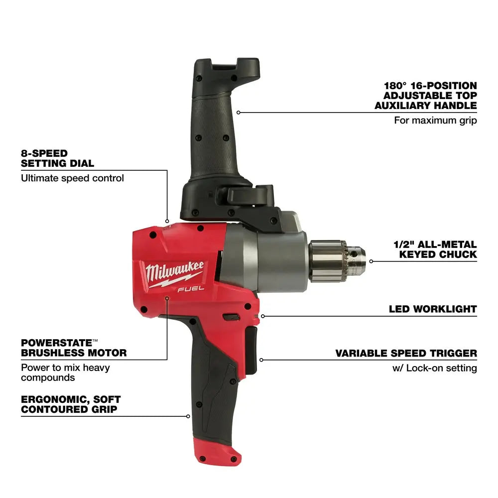 Milwaukee 2810-20 - M18 FUEL™ Mud Mixer with 180° Handle - Wise Line Tools