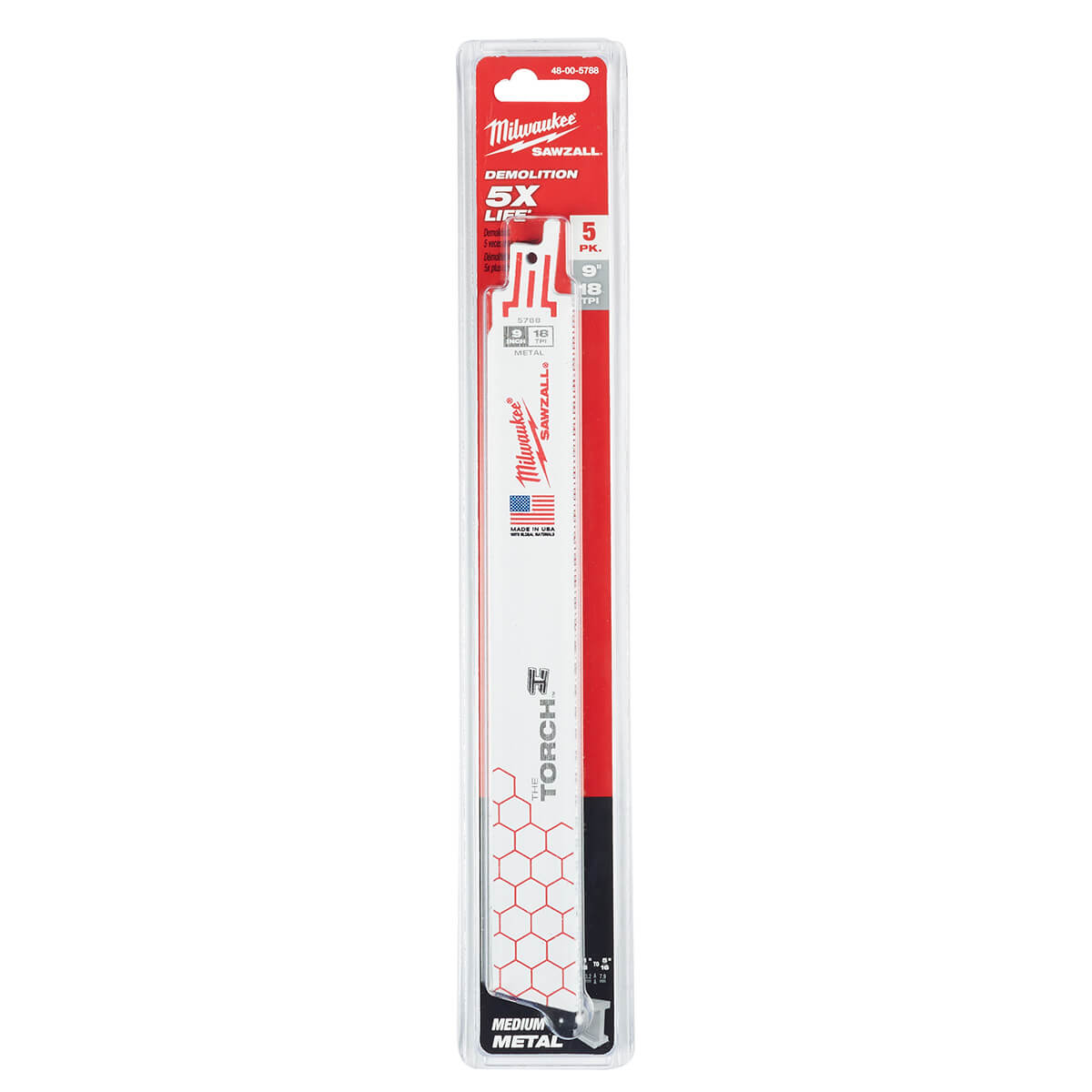 Milwaukee 48-00-5788 - 9" 18 TPI The Torch™ SAWZALL® Blades (5 Pk) - Wise Line Tools