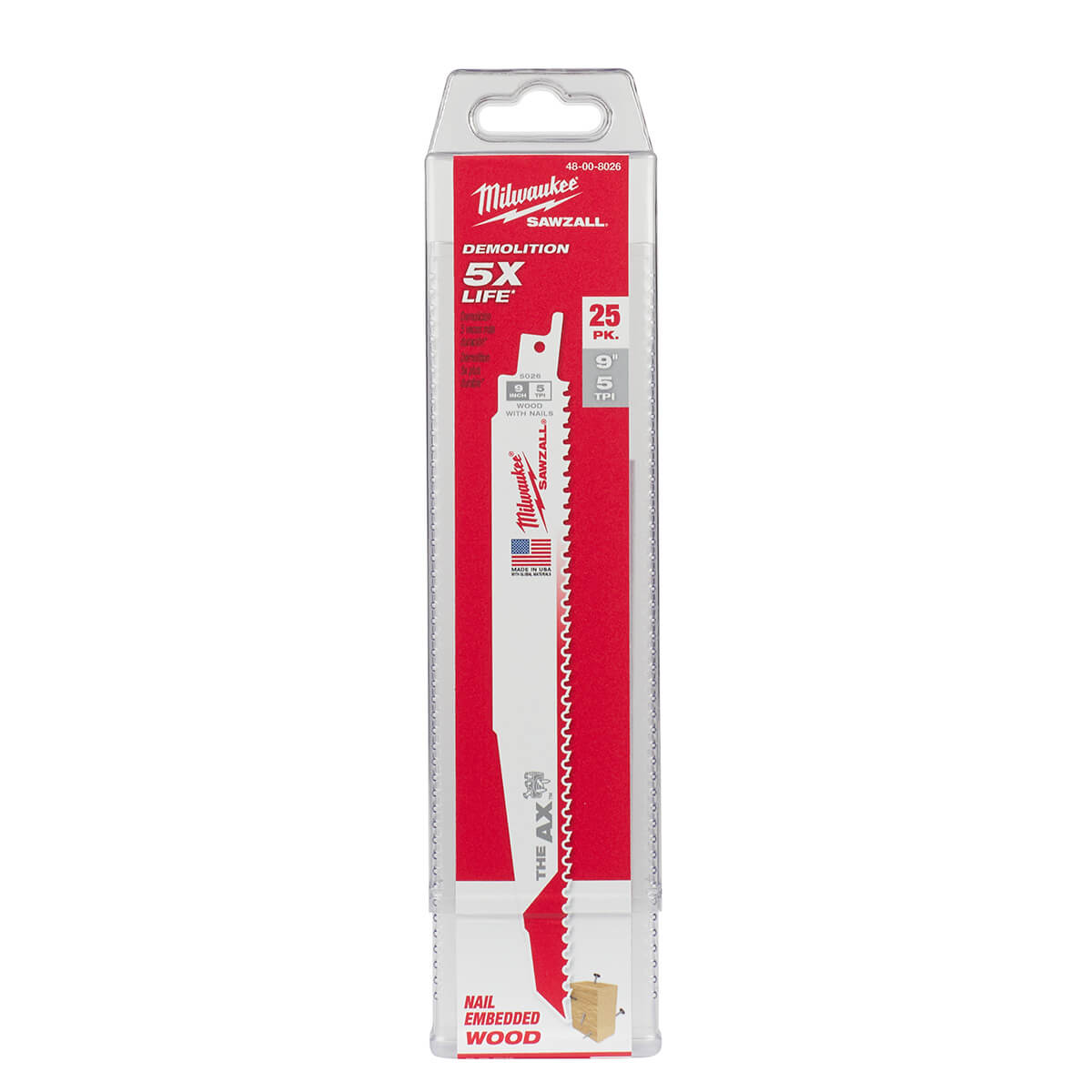 Milwaukee 48-00-8026 - 9" 5 TPI The Ax™ Sawzall® Blade (25 Pk) - Wise Line Tools