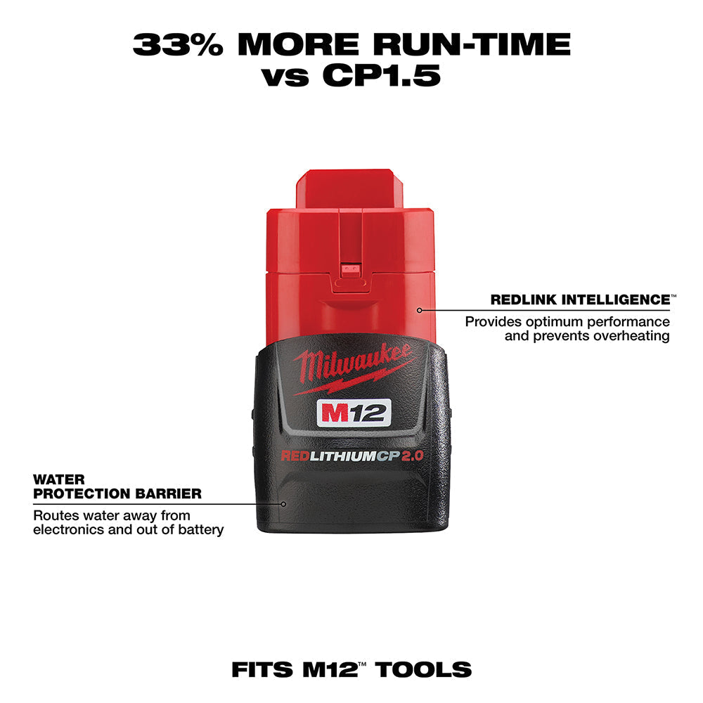 Milwaukee 48-11-2420 - M12™ REDLITHIUM™ 2.0Ah Compact Battery Pack - Wise Line Tools