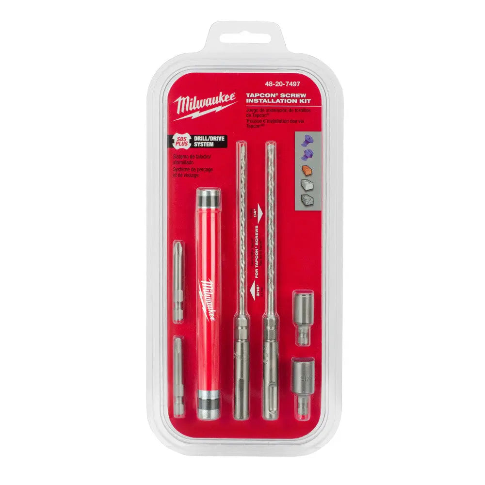 Milwaukee 48-20-7497 - 7pc. SDS Plus M/2™ 2-Cutter Concrete Screw Install Kit - Wise Line Tools