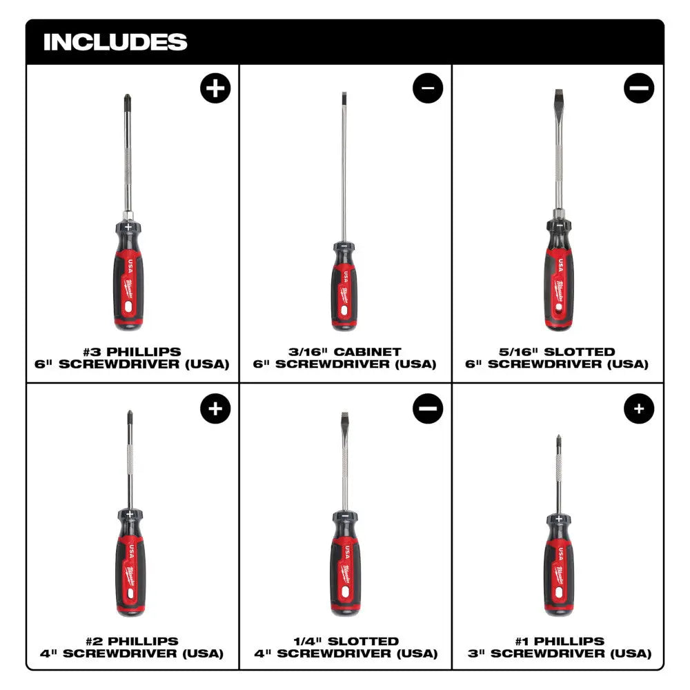 Milwaukee MT200-6 - 6PC Cushion Grip Screwdriver Kit (USA) - Wise Line Tools
