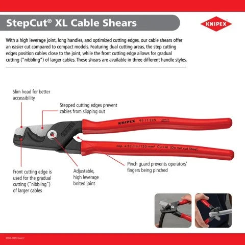 Knipex 9518225US - 9" StepCut® XL Cable Shears-1000V Insulated