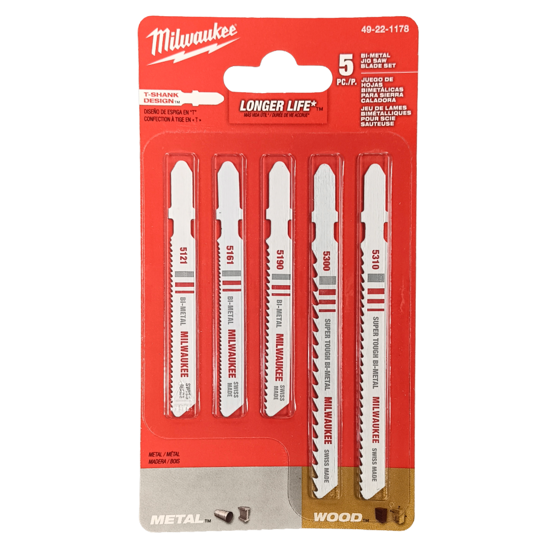 Milwaukee 49-22-1178 - 5Pc T-Shank Bi-Metal Jig Saw Blade Set