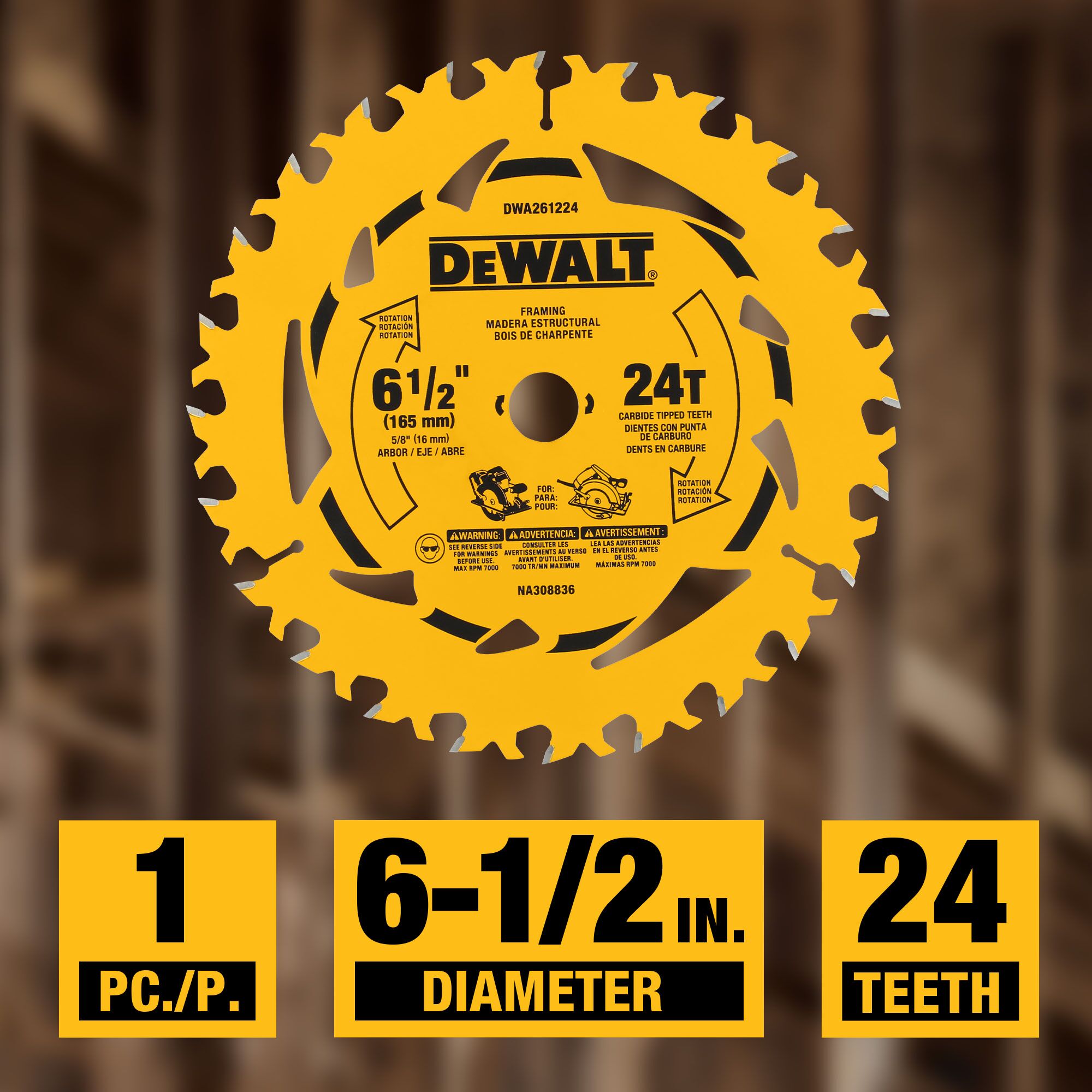 DEWALT DWA261224 – DEWALT 6-1/2 in. 24T Circular Saw Blade DEWALT