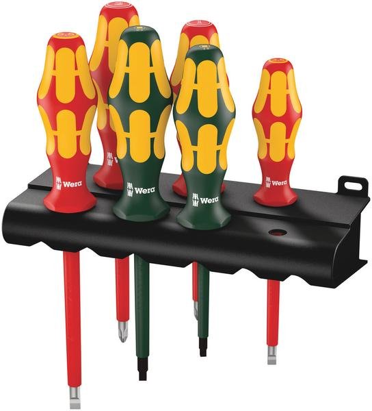 Wera 347777 - VDE Insulated Slotted/Phillips/Square Screwdriver Set + Rack - Wise Line Tools