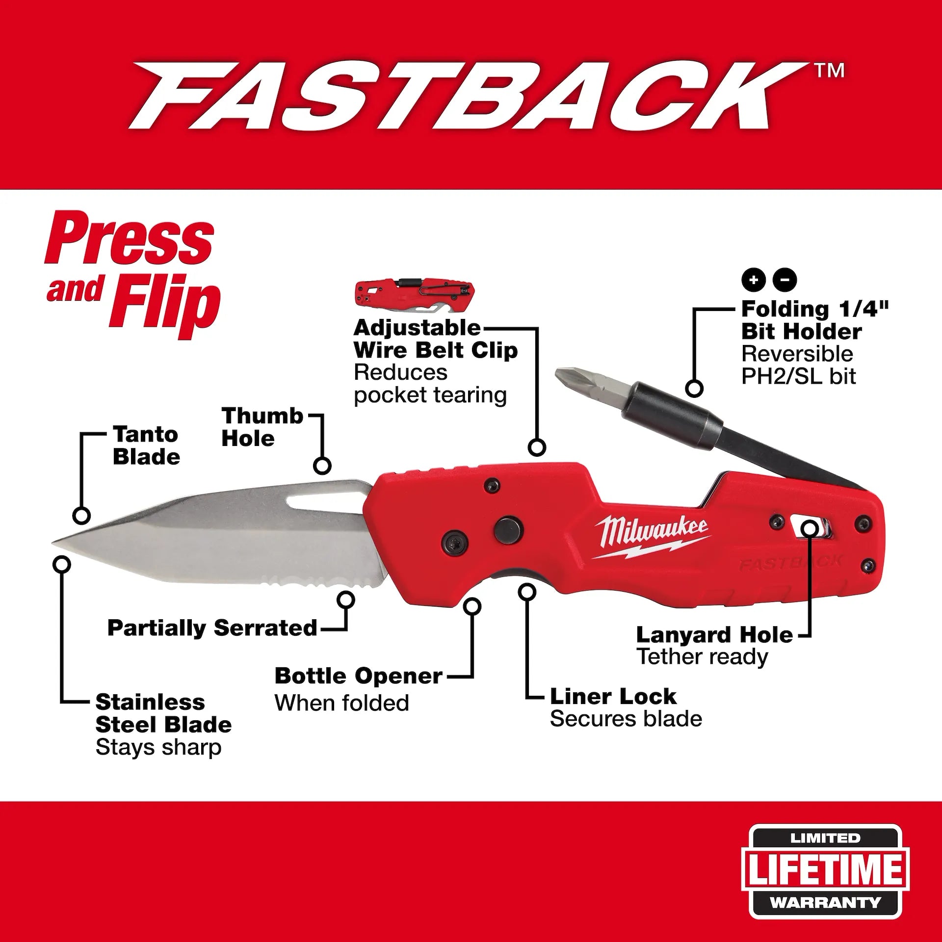 Milwaukee 48-22-1540 - FASTBACK 5in1 Folding Knife