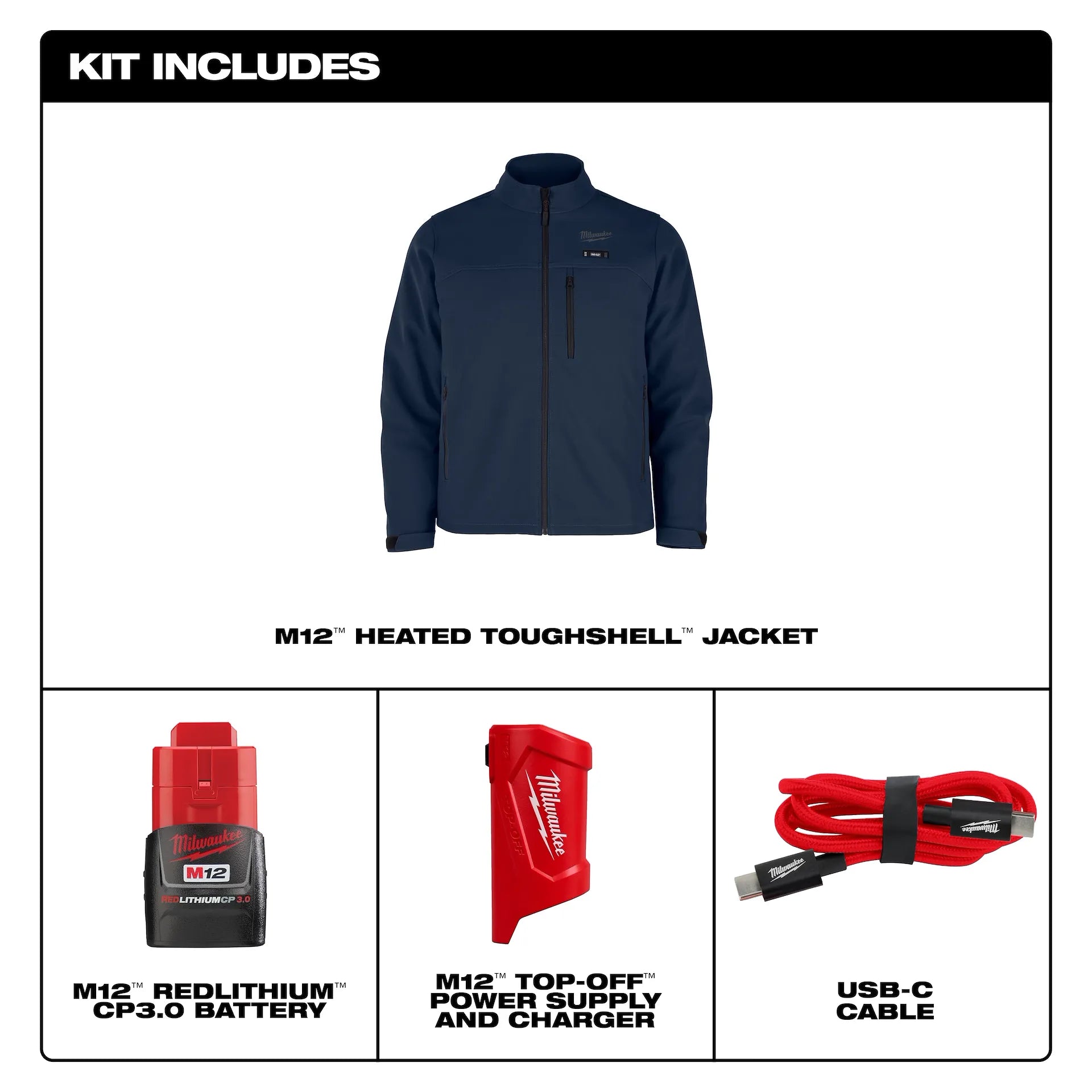 Milwaukee Men's Blue TOUGHSHELL Heated Work Jacket Kit