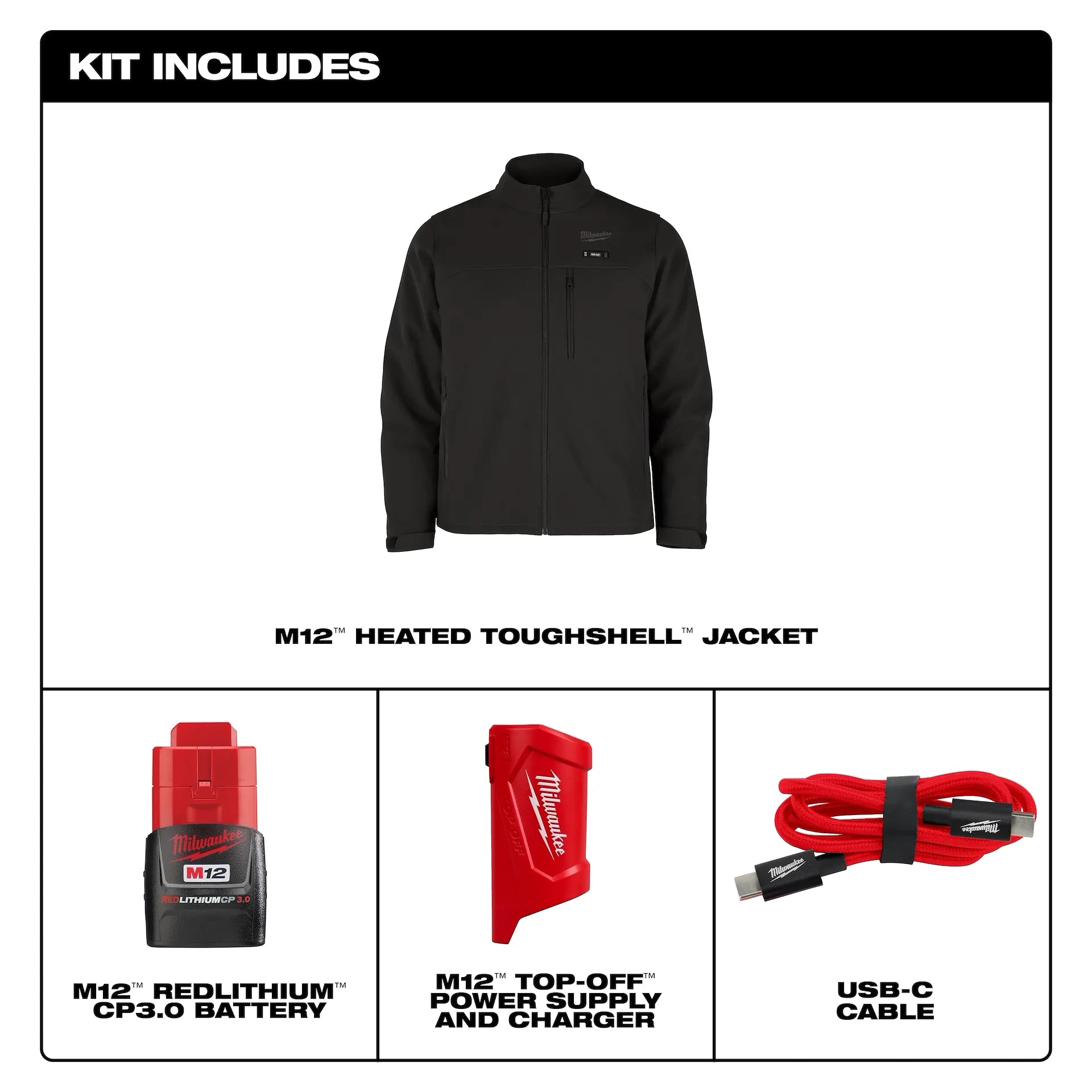 Milwaukee Men's Black TOUGHSHELL Heated Work Jacket Kit