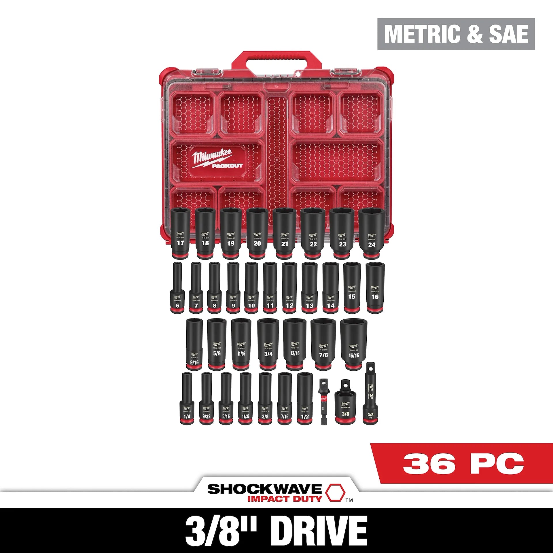 Milwaukee 49-66-6805 - 36PC SHOCKWAVE™ Impact Duty Socket 3/8” Drive Set with PACKOUT™