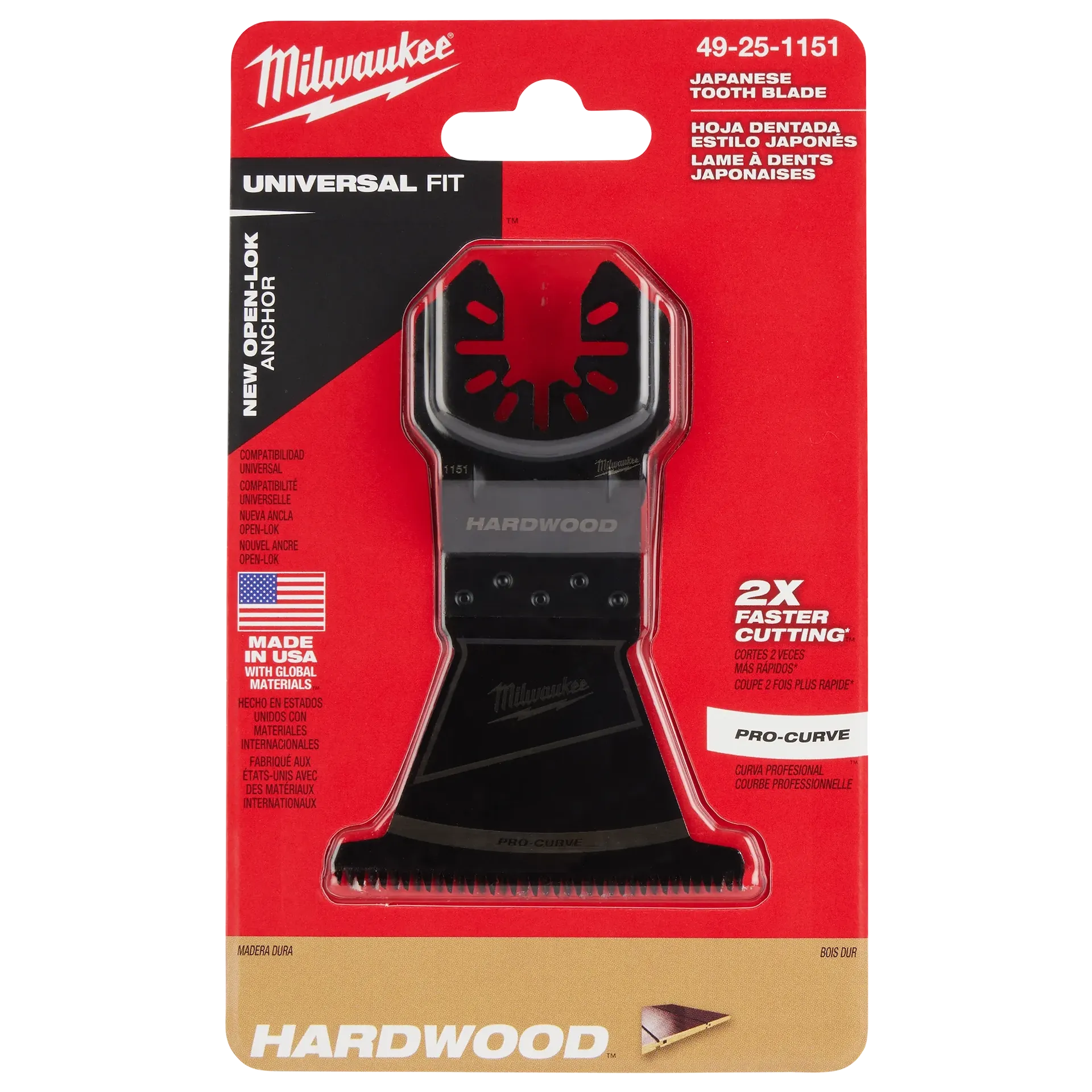 Milwaukee 49-25-1151 - 2-1/2" OPEN-LOK HCS Japanese Tooth PRO-CURVE Hardwood Multi-Tool Blade