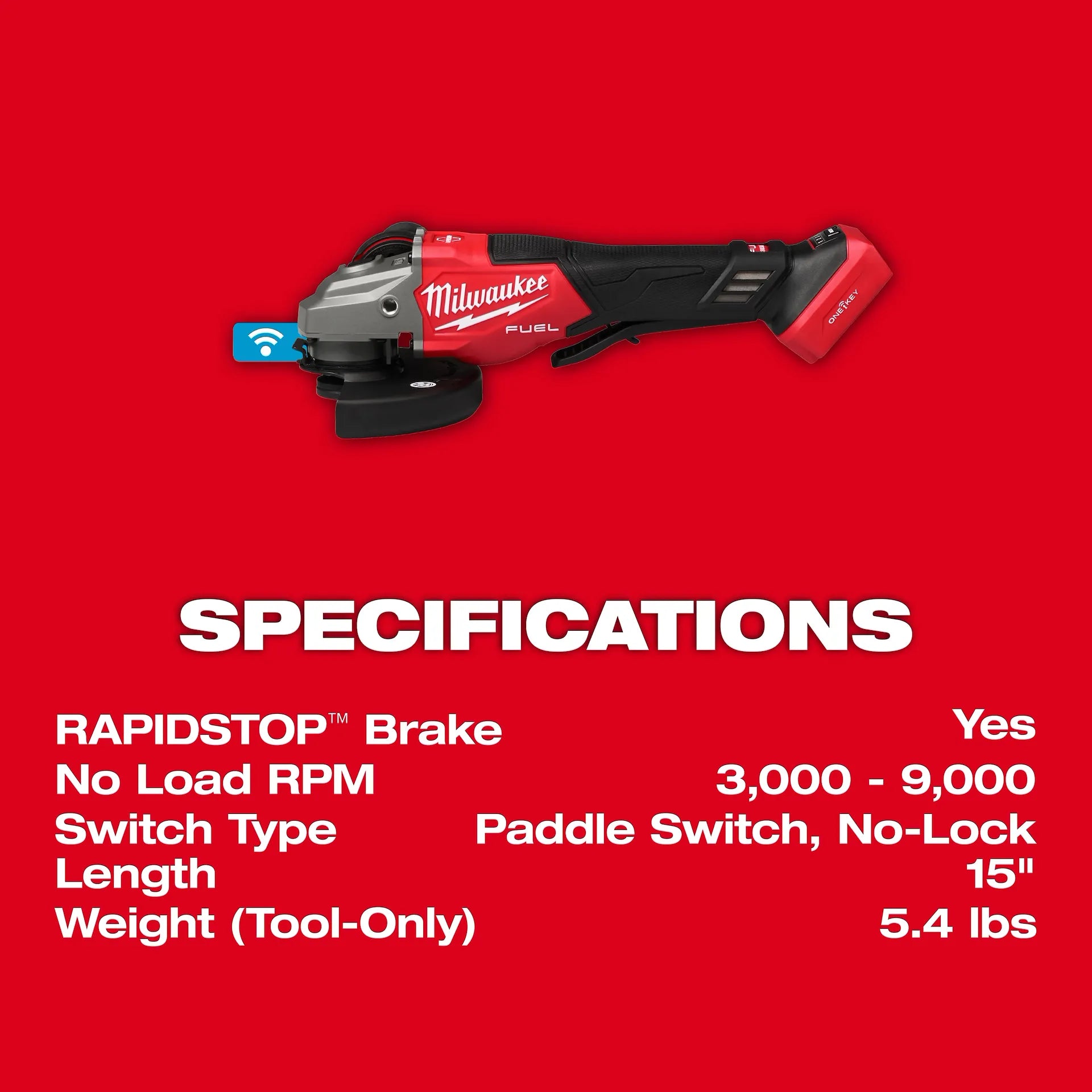 Milwaukee 3672-20 - M18 FUEL™ 4-1/2"-6" Variable Speed Braking Grinder, Paddle Switch w/ ONE-KEY™