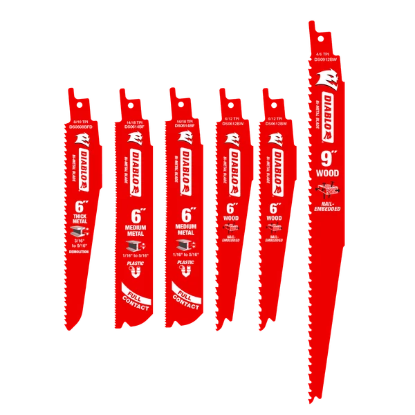 Diablo DS006S - Bi-Metal Reciprocating Saw Blade Set for Wood and Metal Demolition (6-pc)