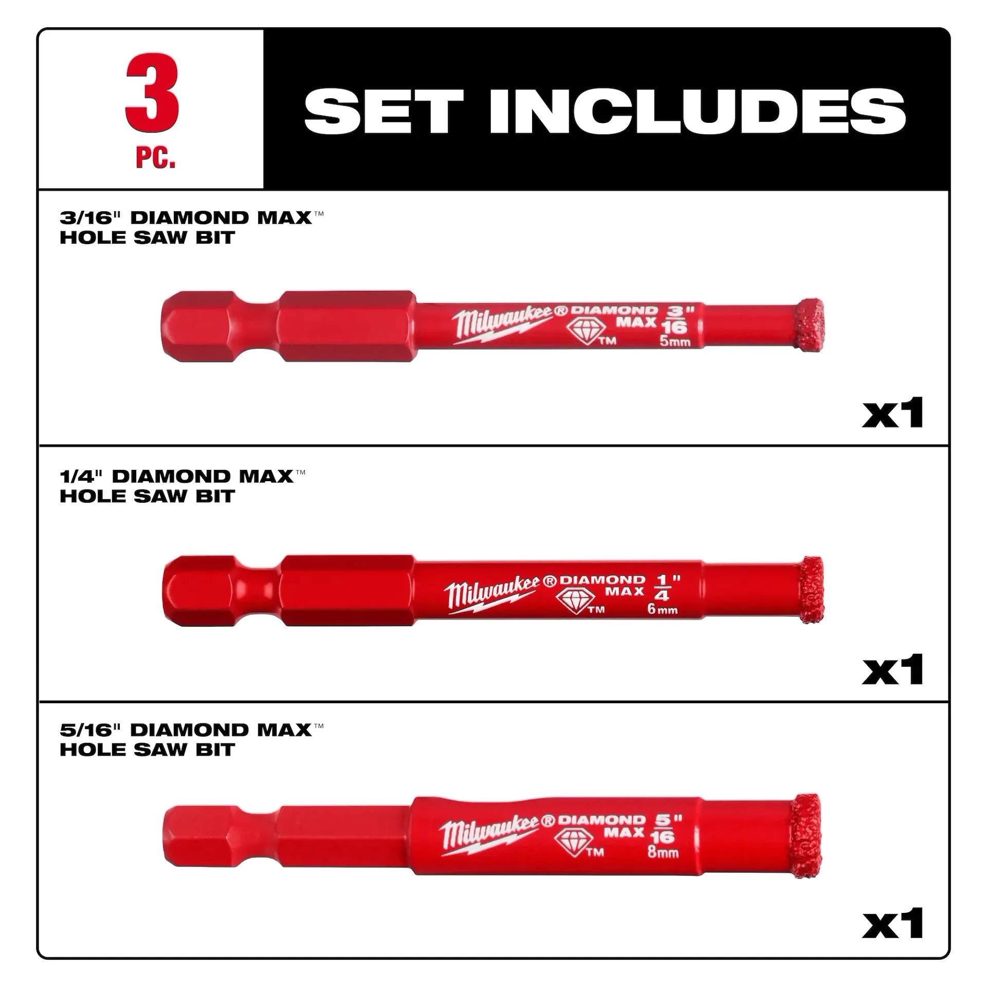 Milwaukee 49-56-0500 - DIAMOND MAX™ Hole Saw Bit Set - 3PC