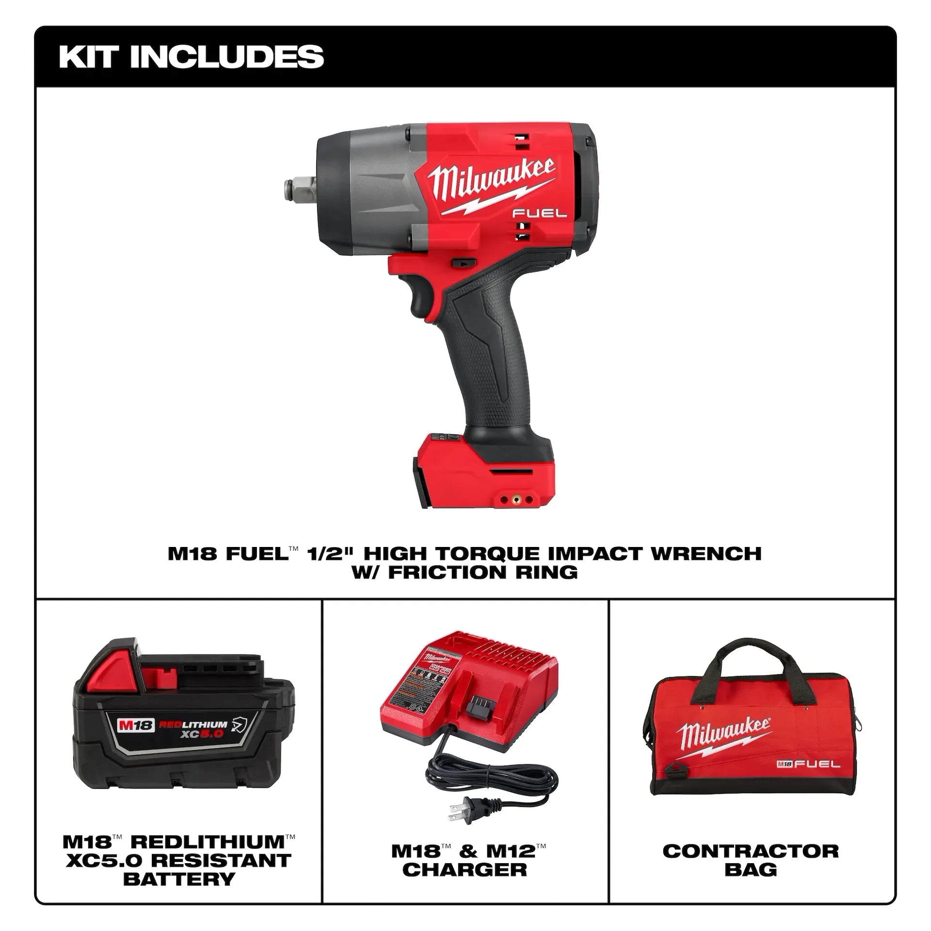 Milwaukee 2967-21B - M18 FUEL™ 1/2" High Torque Impact Wrench w/ Friction Ring Kit
