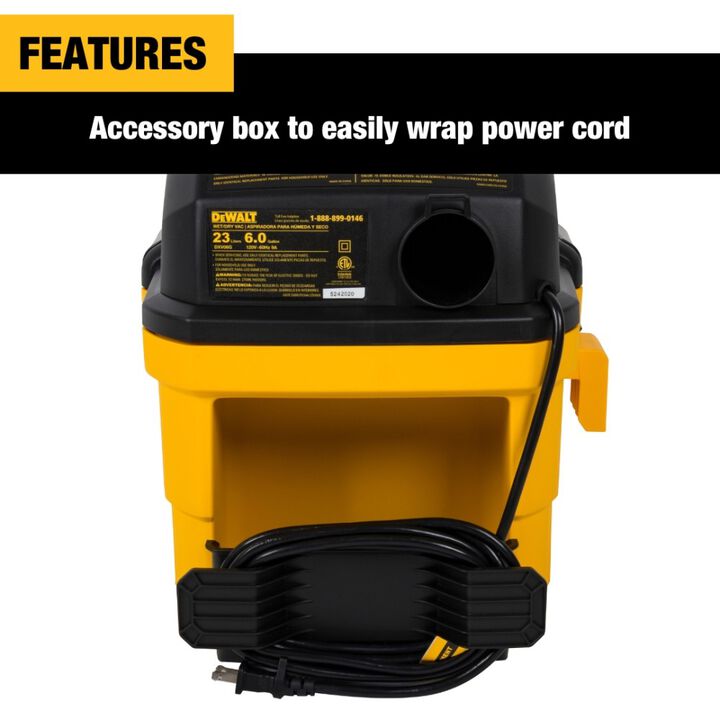 DEWALT DXV06G - 6-Gal Wall-Mounted Wet/Dry Vacuum With Wireless On/Off Control