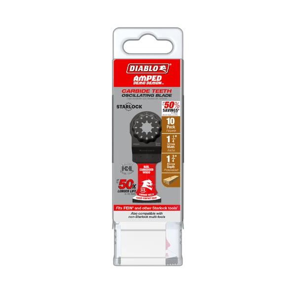 Diablo DOS125CW10 - 1-1/4" AMPED™ Demo Demon™ Starlock Carbide Teeth Oscillating Blades for Nail-Embedded Wood (10-pk)