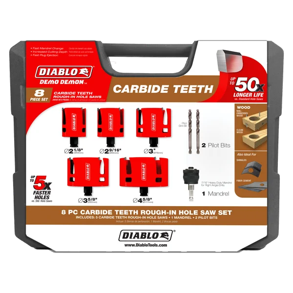 Diabo DHS08SCTR - Demo Demon™ Carbide Teeth Rough-In Hole Saw Set (8-pc)
