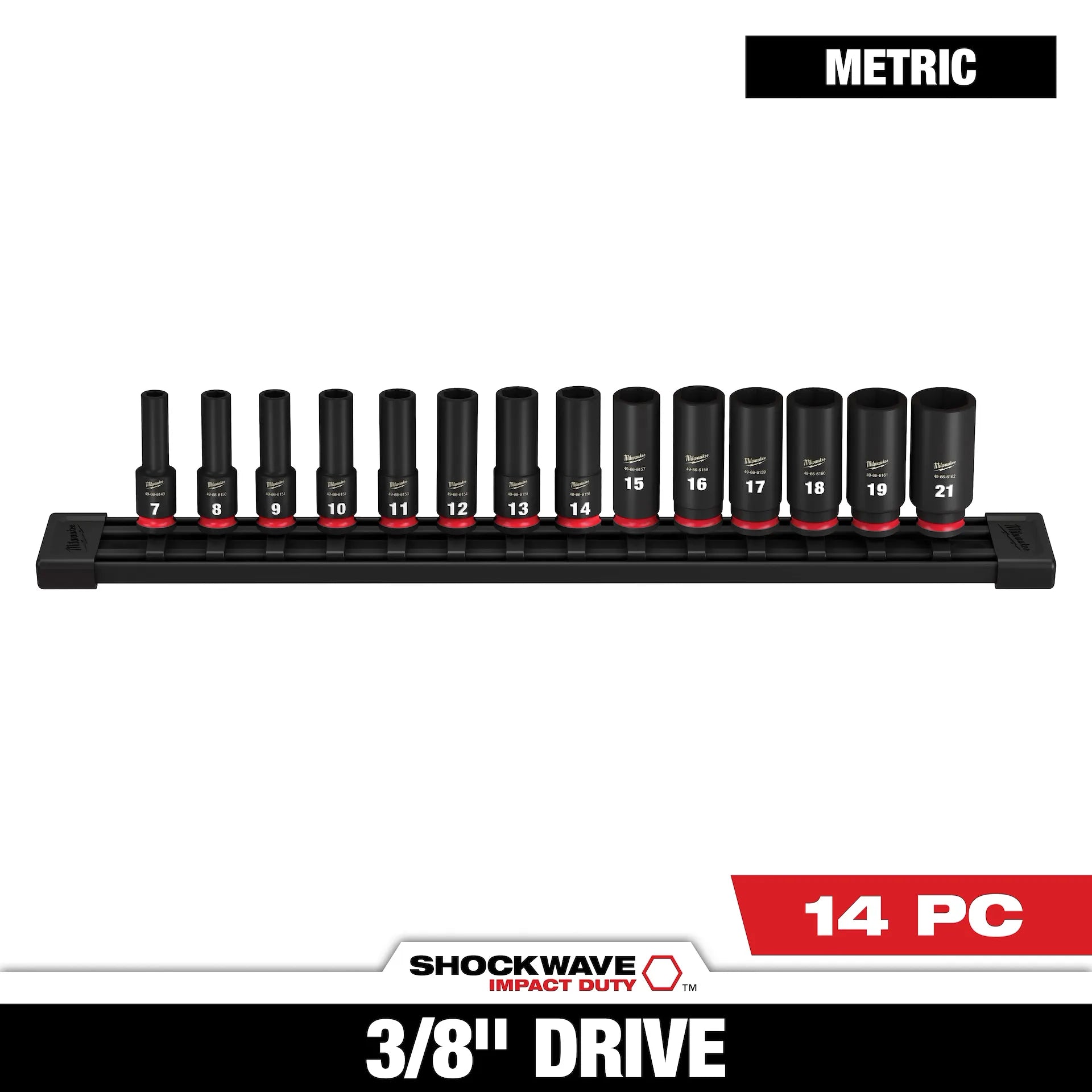 Milwaukee 49-66-7008 - 14PC SHOCKWAVE™ Impact Duty 3/8" Drive Metric Deep 6 Point Socket Set