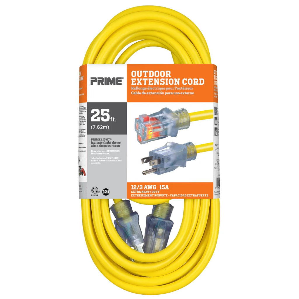 PRIME EC511825 - 25ft 12/3 SJTW Jobsite® Outdoor Extension Cord