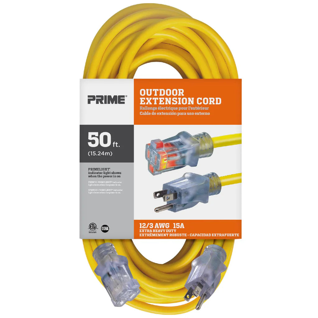PRIME EC511830 - 50ft 12/3 SJTW Jobsite® Outdoor Extension Cord