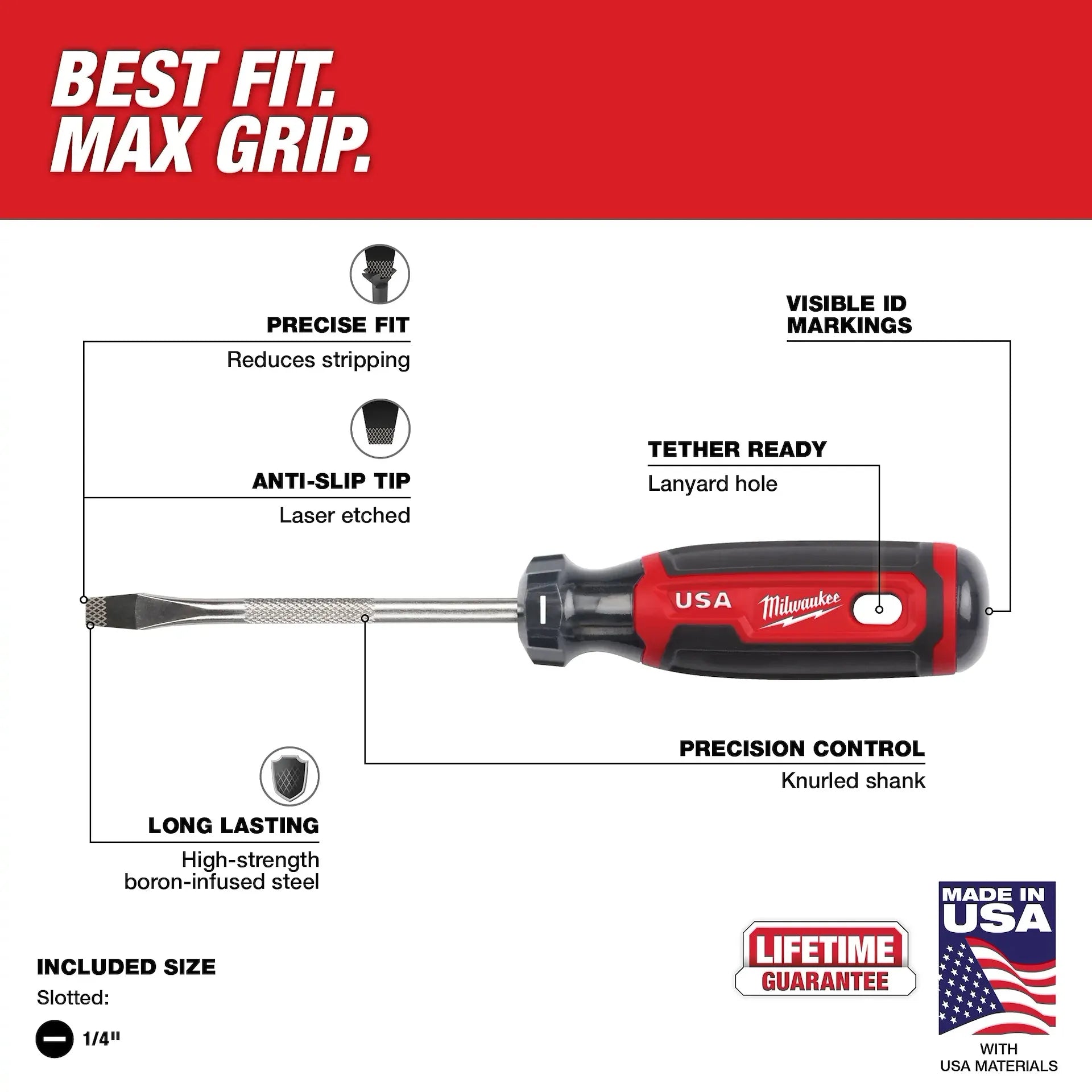 Milwaukee MT206 - 1/4" Slotted 4" Cushion Grip Screwdriver (USA)