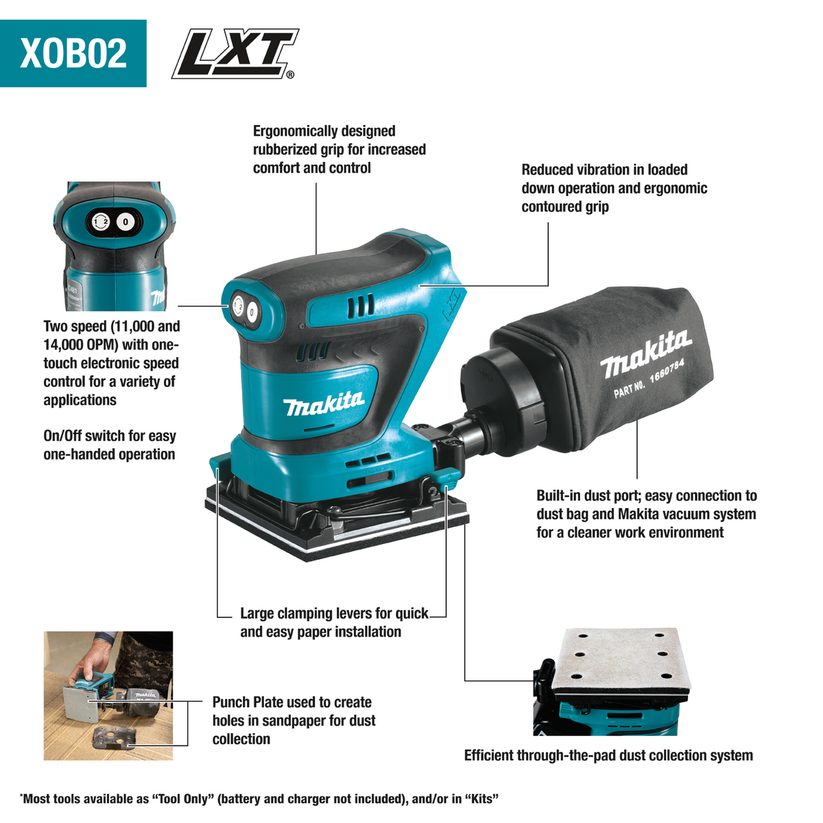 Makita XOB02Z - 18V LXT® Lithium‑Ion Cordless 1/4 Sheet Finishing Sander