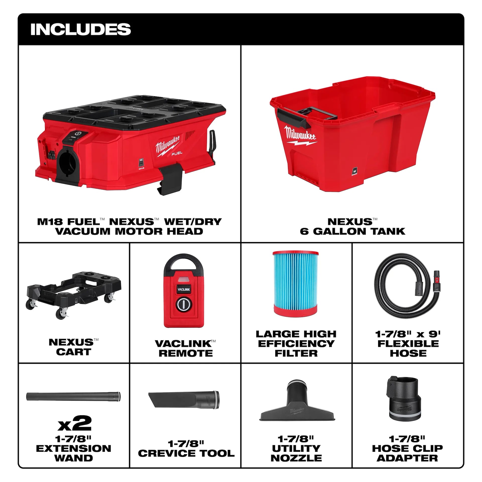 Milwaukee 0914-20 - M18 FUEL™ NEXUS™ 6 Gallon Wet/Dry Vacuum w/ PACKOUT™ Compatibility & VACLINK™